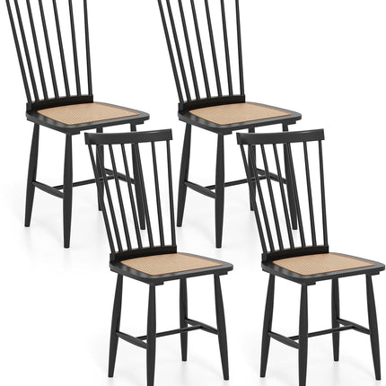 Dreamade Farmhouse Solid Rubber Wood Dining Chairs Set of 2/4 with PE Rattan Seats