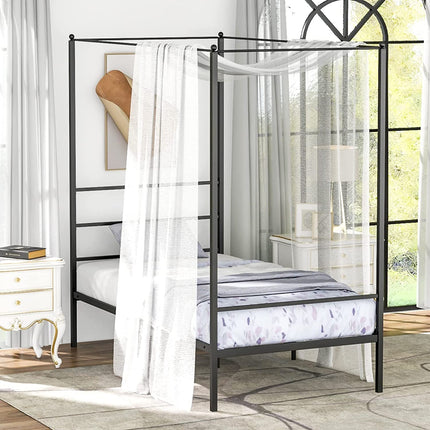 Dreamade Full Size Metal Canopy Bed Frame, Modern Platform Bed Frame with 4 Poster & Headboard