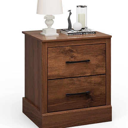 Dreamade Farmhouse Nightstand Set of 2, Wood Bedside Table with 2 Storage Drawers