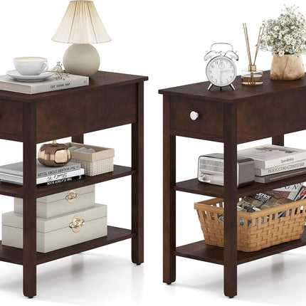 Ginatex Narrow Side Table Small End Tables with Drawer & Open Storage Shelves