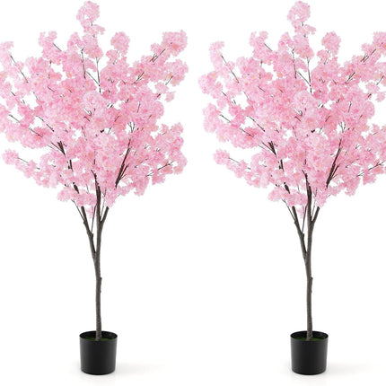 Dreamade 6.5FT Artificial Cherry Blossom Tree, Pink Fake Flower Tree, Faux Floral Plant Blooming Tree in Cement Pot