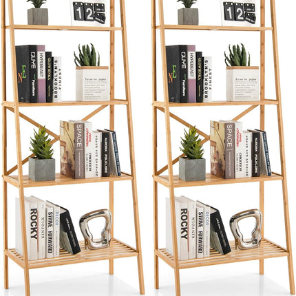 Dreamade 4-Tier Bamboo Bookshelf, Multifunctional Storage Display Rack Shelves with Anti-Tipping Device