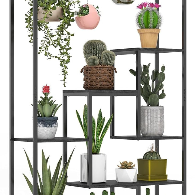 Dreamade 71" Tall Plant Stand Indoor, 6-Tier Metal Plant Shelf with 10 Hanging Hooks