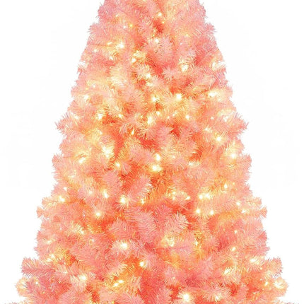 Dreamade 6FT / 7.5FT Pre-Lit Tinsel Christmas Tree with Warm White LED Lights