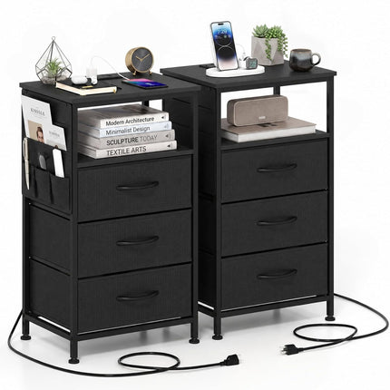 Dreamade 27.5" Nightstand with Charging Station & 3 Fabric Drawer (1/2)