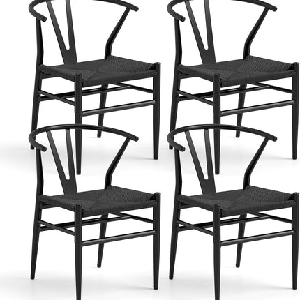 【侵权下架】Dreamade Metal Dining Chairs Set of 2/4 Mid-Century Weave Dining Room Chair w/Y-Shaped Backrest