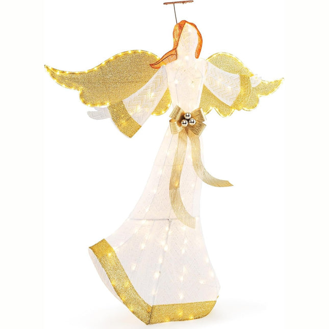 Dreamade 5.2 FT Christmas Lighted Angel, Pre-Lit Winged Holiday Figure Angel with180 Warm White LED Lights