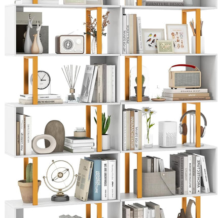 Dreamade 6-Tier Modern S-Shaped Bookshelf with Anti-Tipping Kits