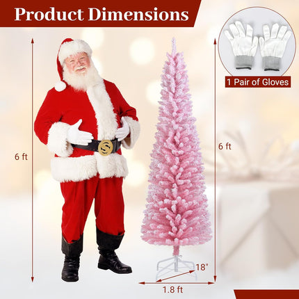 Dreamade 5ft / 6ft Pink Slim Pencil Christmas Tree | Snow Flocked Skinny Xmas Full Tree
