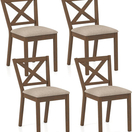 Dreamade Wooden Dining Chairs Set of 2/4 with Rubber Wood Legs, Fabric Padded Seat Cross Back