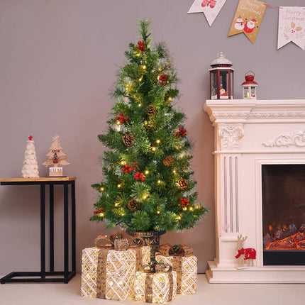 4 FT Christmas Tree Pre-Lit Tabletop Artificial Entrance Tree with 60 Led Lights - DreamadeUS