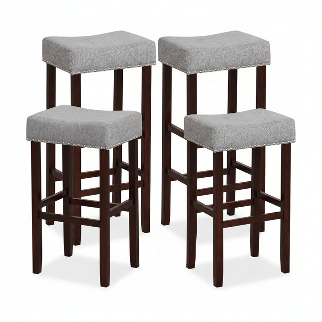 Dreamade 29.5" Bar Height Bar Stools Set of 4 - Backless Saddle Barstools with Nailhead Linen Foam Seat