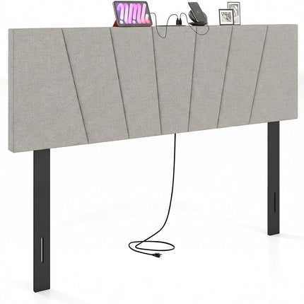 Dreamade Geometric Upholstered Head Board with USB & Type-C Ports