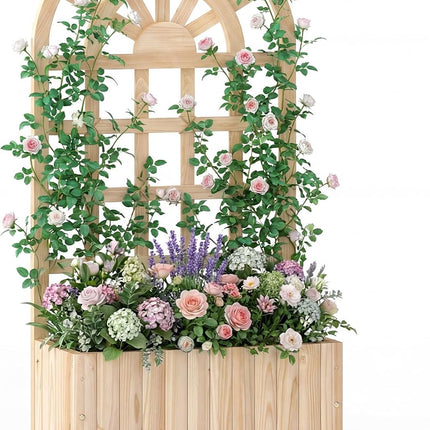 Dreamade Wooden Raised Garden Bed with Trellis 48 Inch Outdoor Screen