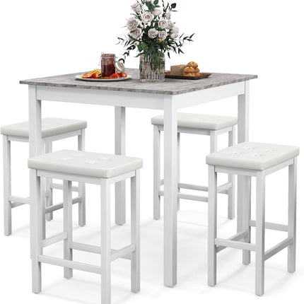 5-Piece Bar Table Set Counter-Height Dining Table and 4 Bar Stools-Brown & White
