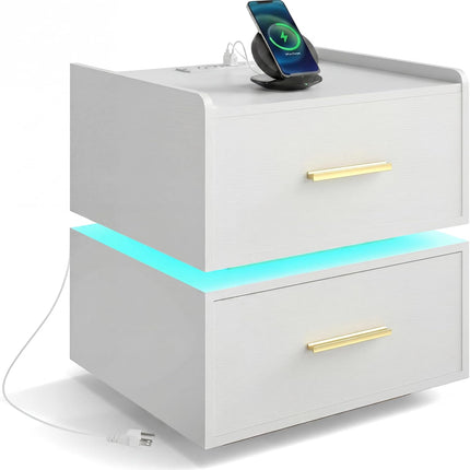 Dreamade LED Night Stand with Charging Station & 2 Storage Drawers (1/2)