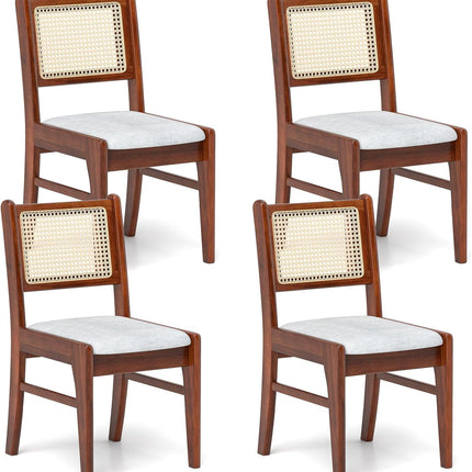 Dreamade Rattan Dining Chairs Set of 2/4, Wooden Kitchen Chairs w/Cane Back, Rubber Wood Frame