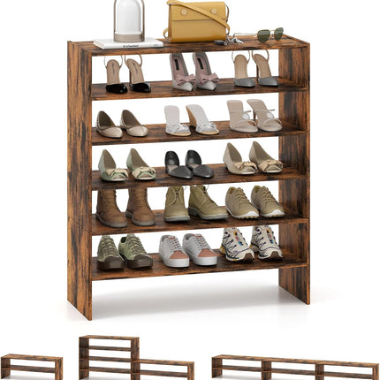 3-in-1 Shoe Rack, 5-Tier Shoe Organizer, Wood Storage Shelf for Shoes