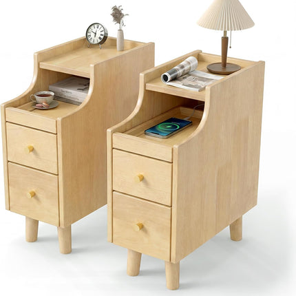 Dreamade Narrow Nightstand with 2 Drawers for Small Spaces (1/2)