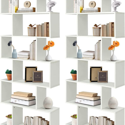 Dreamade Geometric Bookcase Rustic, Solid Wood S-Shaped Bookshelf