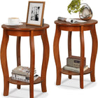 Dreamade 2-Tier End Table, Narrow Tiered Telephone Table with Storage Shelf, Solid Wood Legs