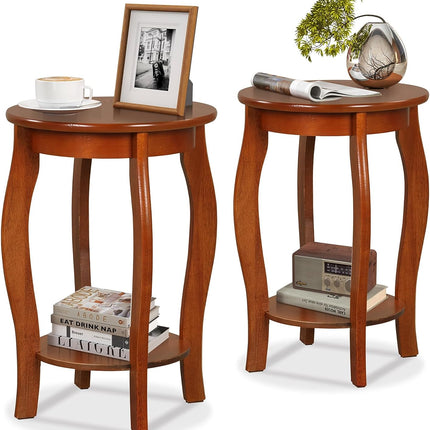 Dreamade 2-Tier End Table, Narrow Tiered Telephone Table with Storage Shelf, Solid Wood Legs