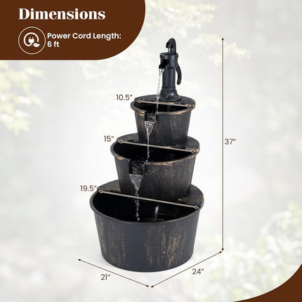 Dreamade 3-Tier Barrel Waterfall Fountain with Electric Pump