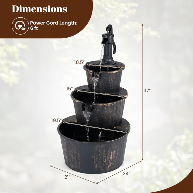 Dreamade 3-Tier Barrel Waterfall Fountain with Electric Pump