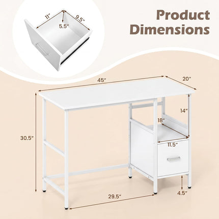 Dreamade White Computer Desk, Writing Desk w/Open Shelf and Storage Drawer
