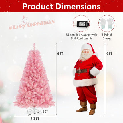 Dreamade 6FT / 7.5FT Pre-Lit Tinsel Christmas Tree with Warm White LED Lights