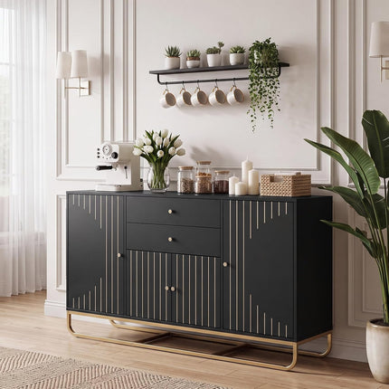 Dreamade Modern Sideboard Buffet Cabinet with Storage & 2 Drawers| Coffee Bar Cabinet w/ Geometric Design