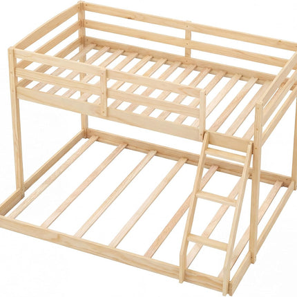 Dreamade Twin Over Full Bunk Bed Solid Wood Kids Bunk Bed with Full-Length Guardrails & Ladder