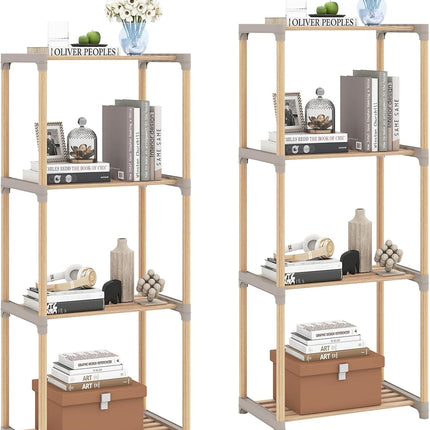 Dreamade 4-Tier Bookshelf | Pine Wood Bookcase with Open Shelves