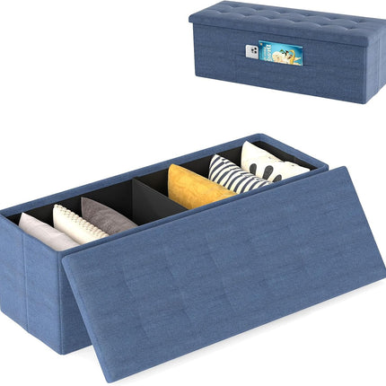 Dreamade 43 Inches Folding Storage Ottoman Bench Upholstered Storage Chest with Side Pocket