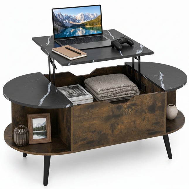Dreamade Lift Top Coffee Table with Storage, 39.5" Faux Marble Center Table