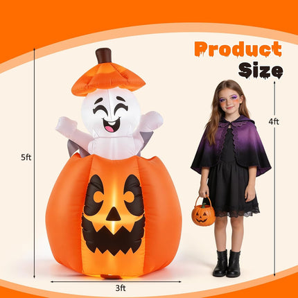 DREAMADE 5FT Animated Halloween Inflatable Rising Cute Ghost in Pumpkin