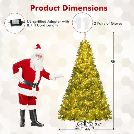 Dreamade 6FT | 7FT | 8FT Pre-Lit Remote Control Artificial Christmas Tree with Warm White LED Lights