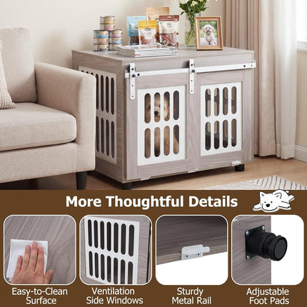 Dreamade 31.5" Dog Crate Furniture with Barn Door for Small Medium Dogs | Farmhouse Wooden Dog Kennel