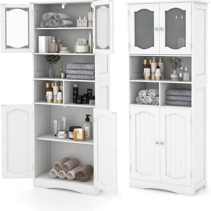 Dreamade 58.5" Tall Storage Cabinet - Pantry Cabinet with Tempered Glass Doors, Adjustable Shelves