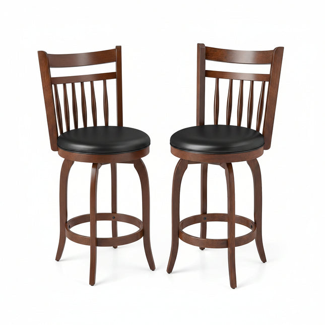 Dreamade Swivel Bar Stools Set of 2, 24 Inch Counter Height Barstools | 360° Rotating Bar Chairs w/Footrest