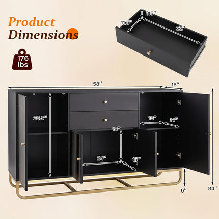 Dreamade Modern Sideboard Buffet Cabinet with Storage & 2 Drawers| Coffee Bar Cabinet w/ Geometric Design