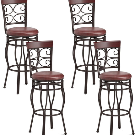 Dreamade 30" Swivel Bar Stools Set of 2, Bar Height Bar Stools w/Back, Upholstered PU Leather Seat, Footrest, Rustic Brown