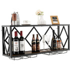 Dreamade Wall Mounted Wine Rack, Wine Display Shelf w/Wine Bottle Rack & 6 Rows of Stemware Holder