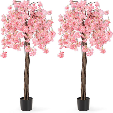 Dreamade 5.5FT Artificial Cherry Blossom Tree Faux Floral Plant Blooming Tree in Nursery Pot