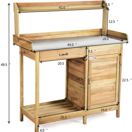 Potting Bench Table for Outside Natural Wood Garden Plant Lawn Patio Table