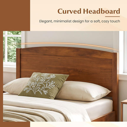 Dreamade Wooden Bed Frame with Curved Headboard, Wood Slat Support | Farmhouse Platform Bed w/Heavy Duty Mattress Foundation