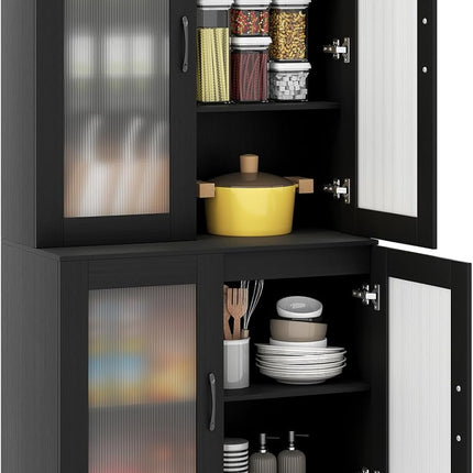 Dreamade Kitchen Pantry Cabinet 70.5" Tall Cupboard with 4 Transparent Doors