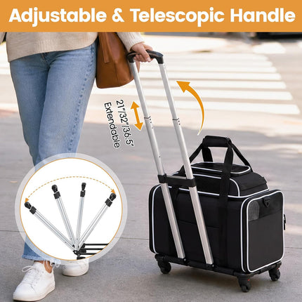 Dreamade Top-Expandable Pet Carrier with Wheels for Small Cat & Dog (Black) | Foldable Rolling Pet Bag with Telescopic Handle