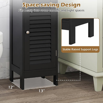 Dreamade Bathroom Floor Storage Cabinet with Door and Drawer, Black | Freestanding Side Cabinet with 3-Height Adjustable Shelf