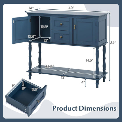Dreamade Console Table with 2 Drawers & 2 Door Cabinets | Narrow Sofa Stand Behind Couch Table with Open Storage Shelf for Living Room